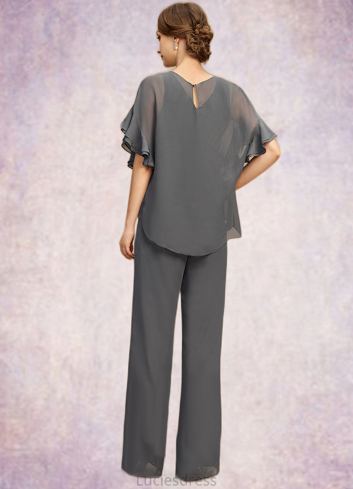 Emmalee Jumpsuit/Pantsuit Separates Scoop Floor-Length Chiffon Mother of the Bride Dress HFP0021940