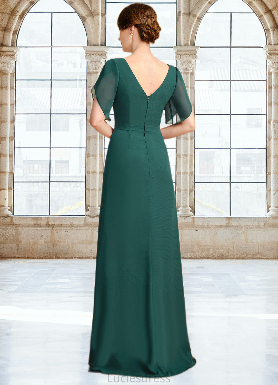 Vicky Sheath/Column V-Neck Floor-Length Chiffon Mother of the Bride Dress With Beading Pleated HFP0021949