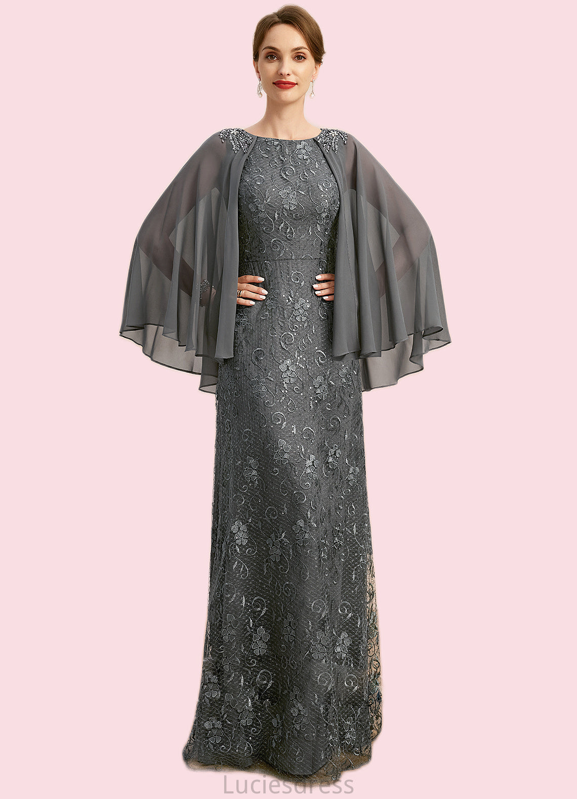 Skylar Sheath/Column Scoop Floor-Length Chiffon Lace Mother of the Bride Dress With Beading Sequins HFP0021962