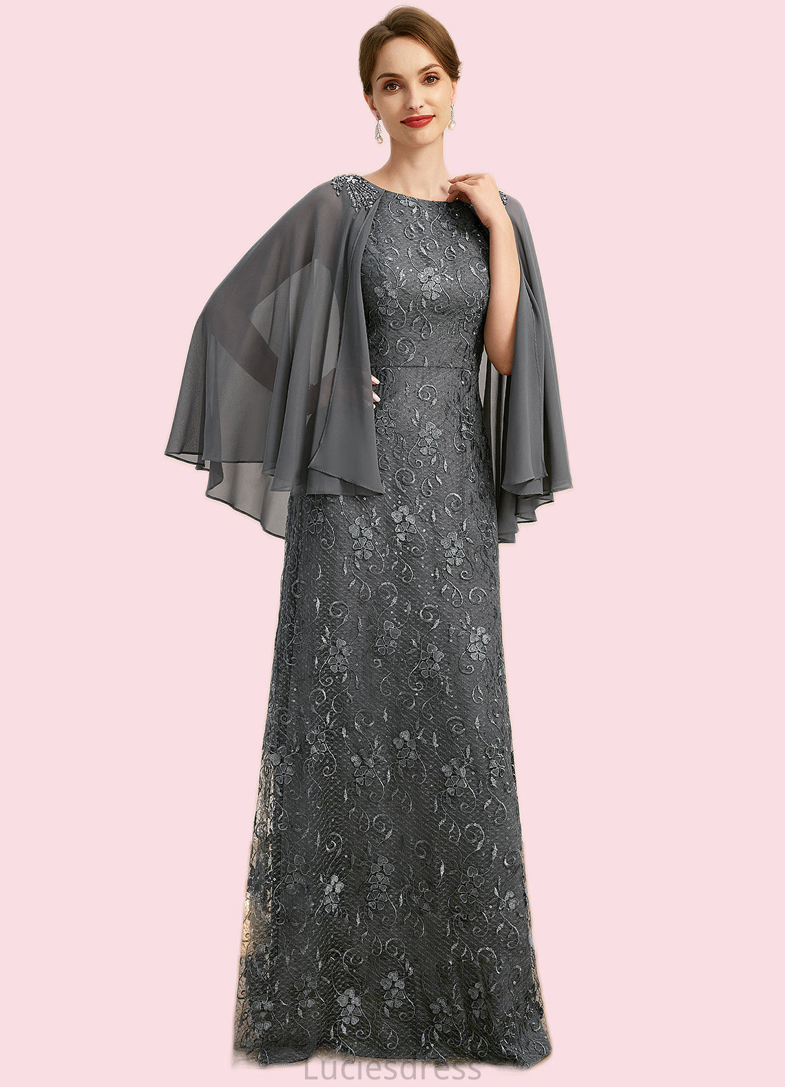 Skylar Sheath/Column Scoop Floor-Length Chiffon Lace Mother of the Bride Dress With Beading Sequins HFP0021962