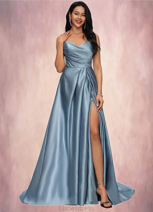 Dalia Ball-Gown/Princess V-Neck Sweep Train Satin Prom Dresses HFP0022191