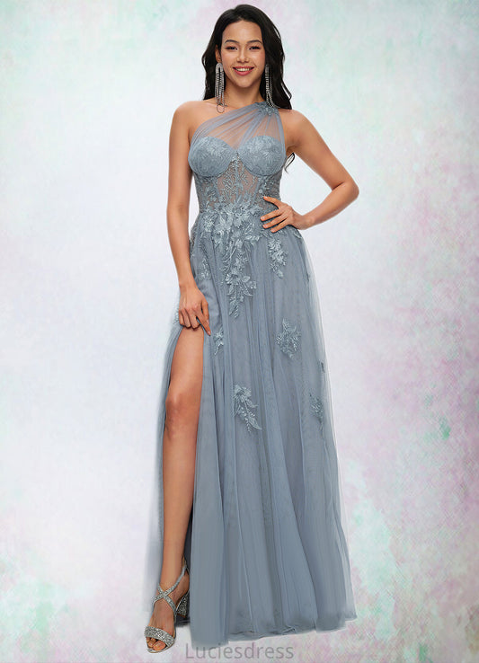 Miya A-line One Shoulder Floor-Length Tulle Prom Dresses With Appliques Lace Sequins HFP0022200