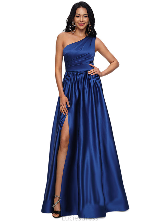 Arely Ball-Gown/Princess One Shoulder Floor-Length Satin Prom Dresses HFP0022201
