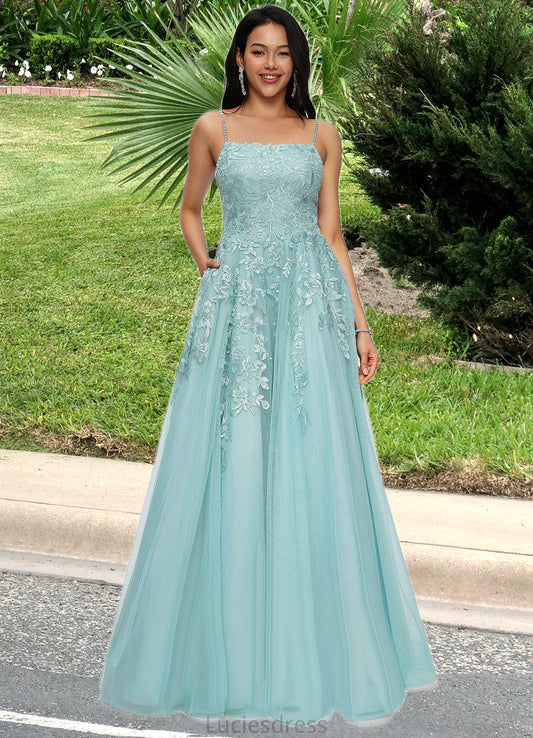Tiana Ball-Gown/Princess Straight Floor-Length Tulle Prom Dresses With Appliques Lace Sequins HFP0022206