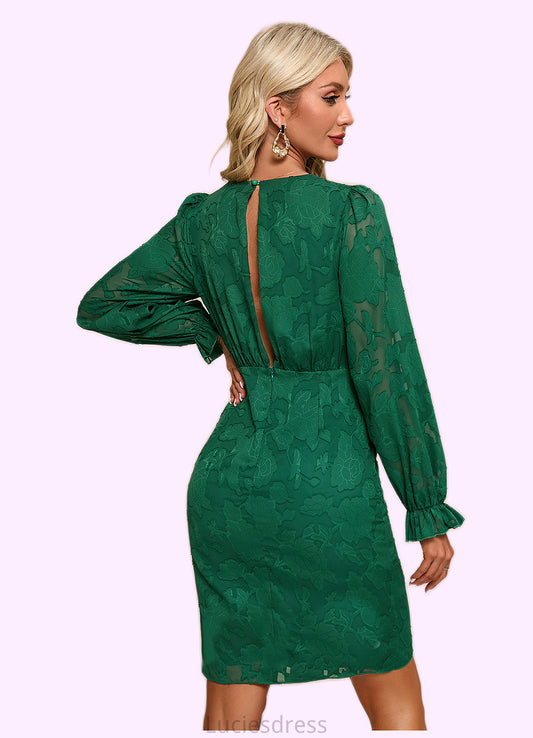 Kaylen V-Neck Elegant Sheath/Column Chiffon Jacquard Asymmetrical Dresses HFP0022505