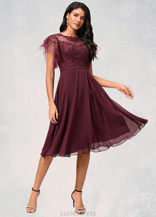 Kaydence A-line Illusion Knee-Length Chiffon Cocktail Dress With Sequins HFP0022512