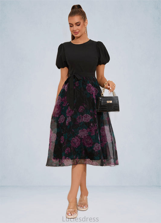 Alana Floral Print Scoop Elegant A-line Organza Midi Dresses HFP0022527