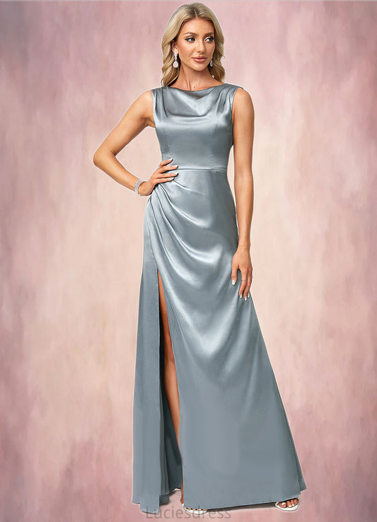 Karissa A-line Cowl Scoop Floor-Length Stretch Satin Bridesmaid Dress HFP0022574