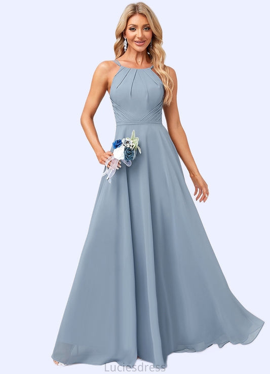 Lauryn A-line Halter Floor-Length Chiffon Bridesmaid Dress HFP0022575