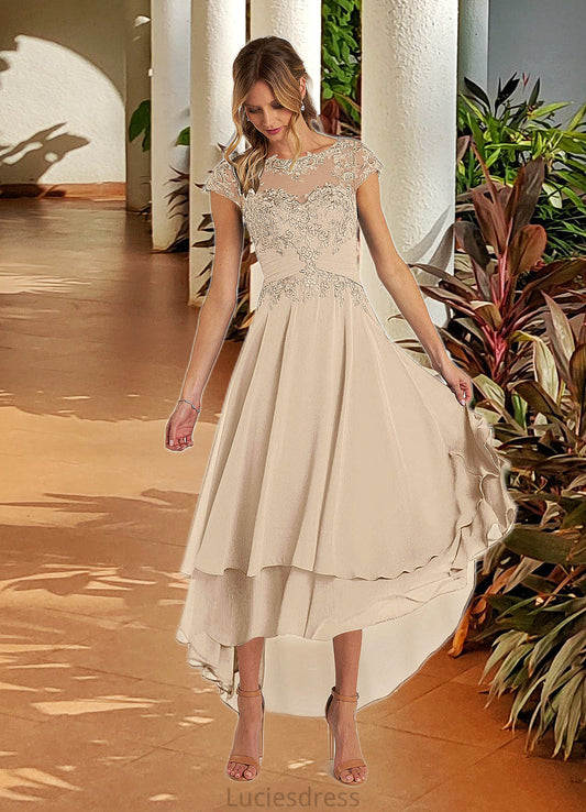 Katelyn Boatneck Pleated Lace Chiffon Asymmetrical Dress HFP0022625