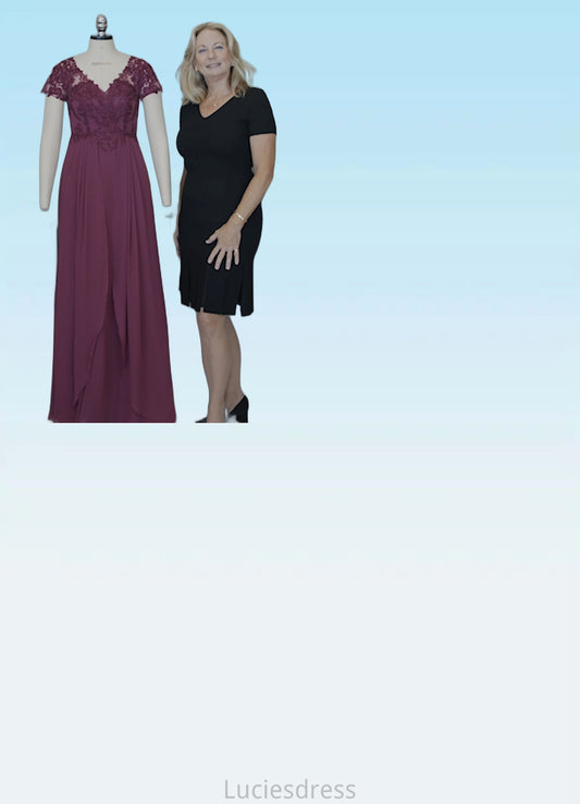 Daniela A-Line V-Neck Lace Chiffon Floor-Length Dress HFP0022629