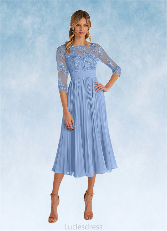 Louisa A-Line Boatneck Lace Chiffon Tea-Length Dress HFP0022636