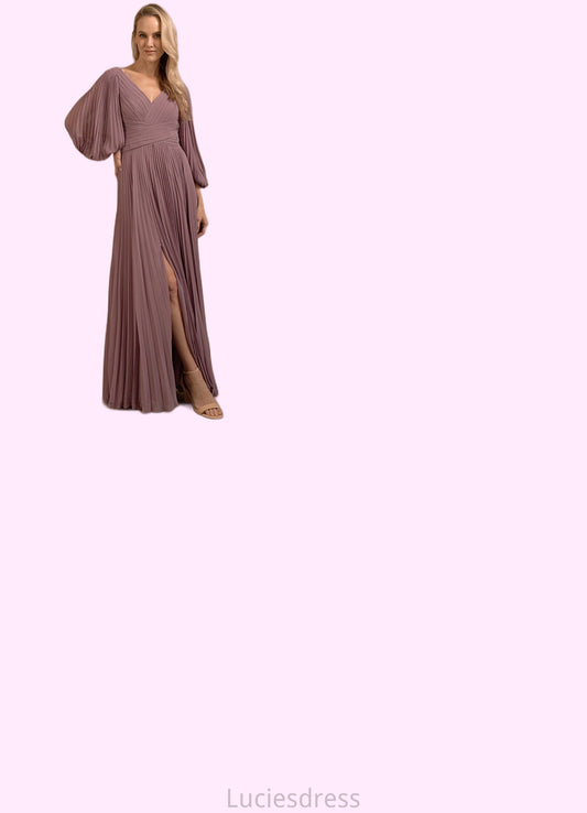 Perla A-Line V-Neck Pleated Chiffon Floor-Length Dress HFP0022642