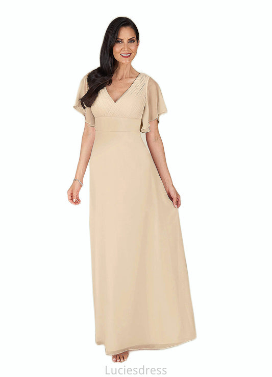 Justice A-Line V-Neck Pleated Chiffon Floor-Length Dress HFP0022646