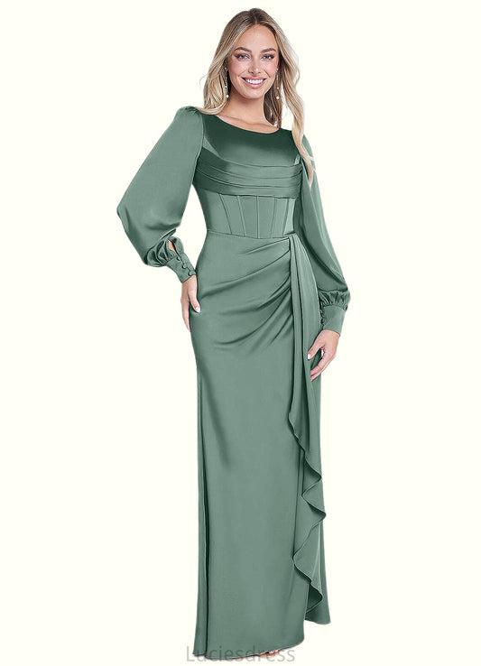Aimee Mermaid Long Sleeve Stretch Satin Floor-Length Dress Eucalyptus HFP0022730