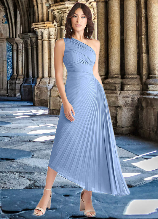 Simone A-Line One Shoulder Chiffon Asymmetrical Dress Steel Blue HFP0022731