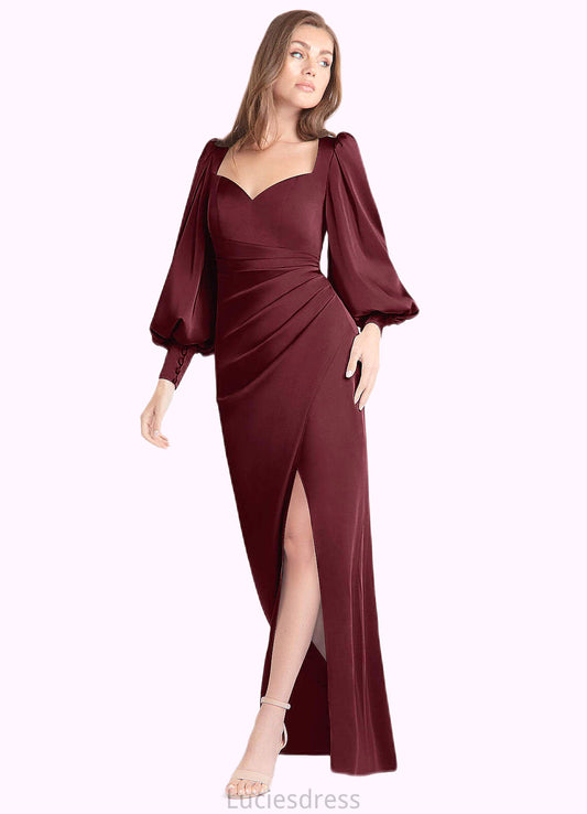 Joan Sheath Long Sleeve Stretch Satin Floor-Length Dress Cabernet HFP0022738