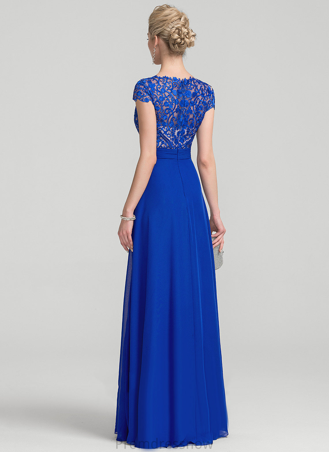 Briley V-neck Floor-Length Lace A-Line Prom Dresses Chiffon