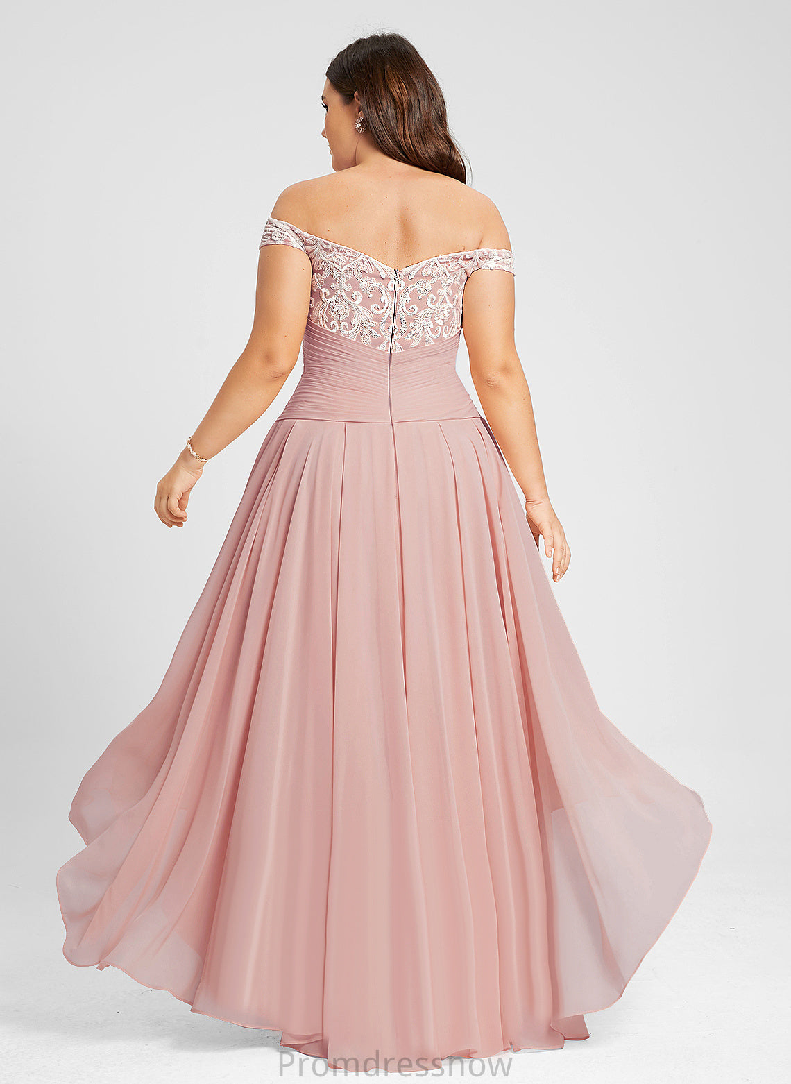 Wedding Asymmetrical With Off-the-Shoulder Dress A-Line Pleated Wedding Dresses Gwen Chiffon Lace
