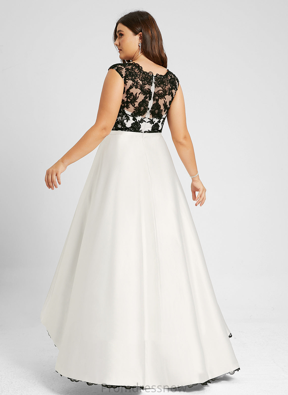 Illusion Lace Scoop A-Line Wedding Dresses Dress Asymmetrical Gabrielle Wedding Satin