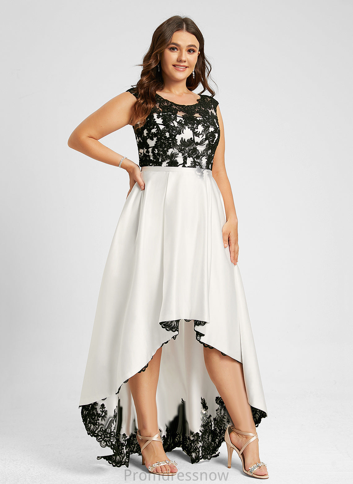 Illusion Lace Scoop A-Line Wedding Dresses Dress Asymmetrical Gabrielle Wedding Satin