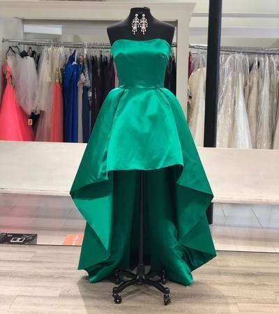 Satin A Line Emelia Homecoming Dresses Strapless Sweetheart High Low Hunter Pleated