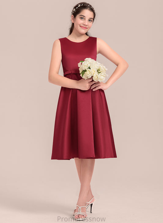 Satin Lace A-Line With Bow(s) Neck Scoop Junior Bridesmaid Dresses Sydnee Knee-Length