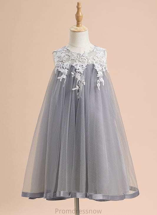 Lace Scoop With Dress Sleeveless Tulle A-Line Flower Girl Dresses - Flower Beryl Neck Knee-length Girl