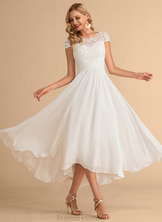 Scoop Asymmetrical A-Line Chiffon Dress Wedding Dresses Lace Wedding Mariah