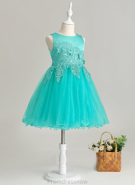 Knee-length A-Line Dress Flower Girl Dresses Lyla - Scoop Satin/Tulle/Lace Sleeveless Flower(s) With Flower Girl Neck