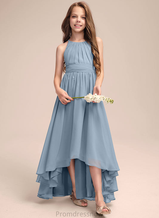 Bow(s) Chiffon Neck With Asymmetrical Rachel Scoop A-Line Junior Bridesmaid Dresses Ruffle