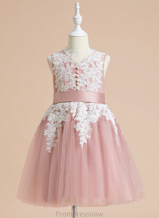 V-neck With Girl Bow(s) Tulle/Lace Knee-length Sleeveless - Flower Girl Dresses Flower A-Line Destiney Dress