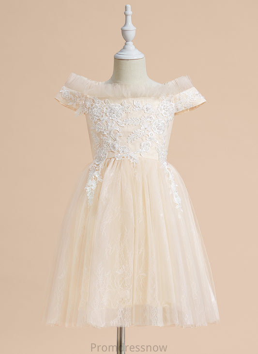 A-Line Tulle Sleeveless Knee-length Lace Flower Girl Dresses Lailah Off-the-Shoulder With - Flower Girl Dress