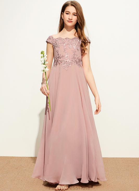 Lace Floor-Length Off-the-Shoulder Junior Bridesmaid Dresses Amira A-Line Chiffon