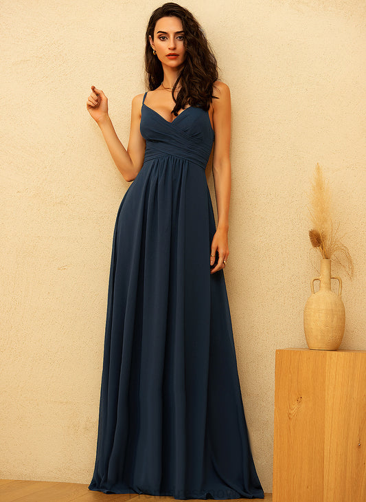 Prom Dresses A-Line Floor-Length Lana With V-neck Pleated Chiffon