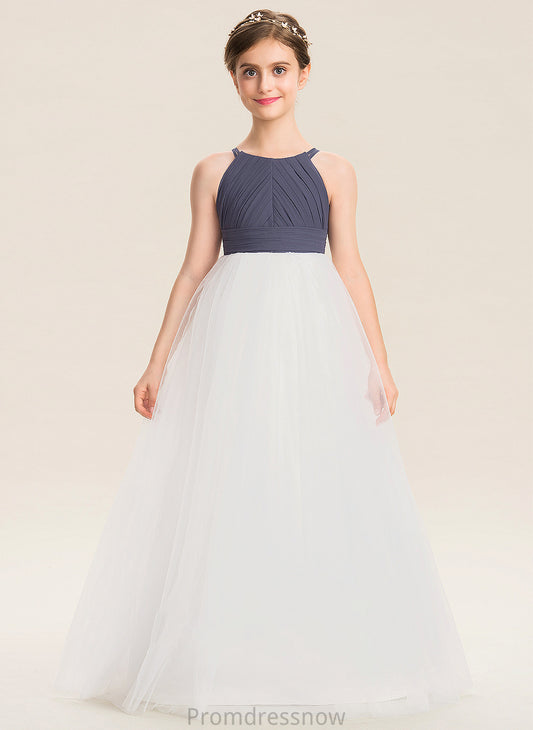 A-Line Ruffle Tulle Neck Floor-Length With Susie Scoop Junior Bridesmaid Dresses Chiffon