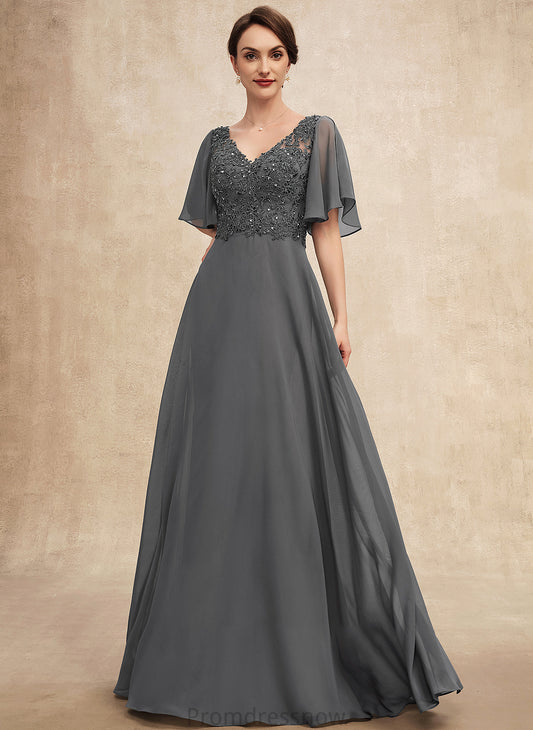 Sequins V-neck Lace A-Line Beading Mother the Floor-Length With of Bride Mother of the Bride Dresses Dress Chiffon Nathalia