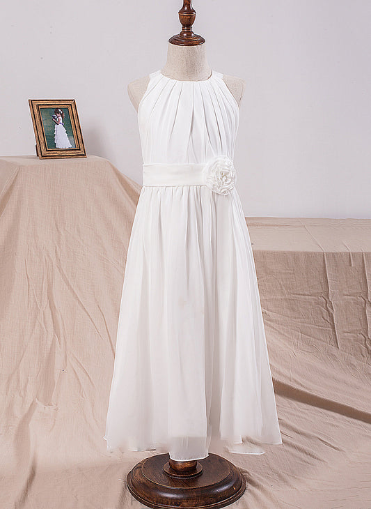 Logan Neck With Junior Bridesmaid Dresses A-Line Scoop Chiffon Ankle-Length Flower(s)