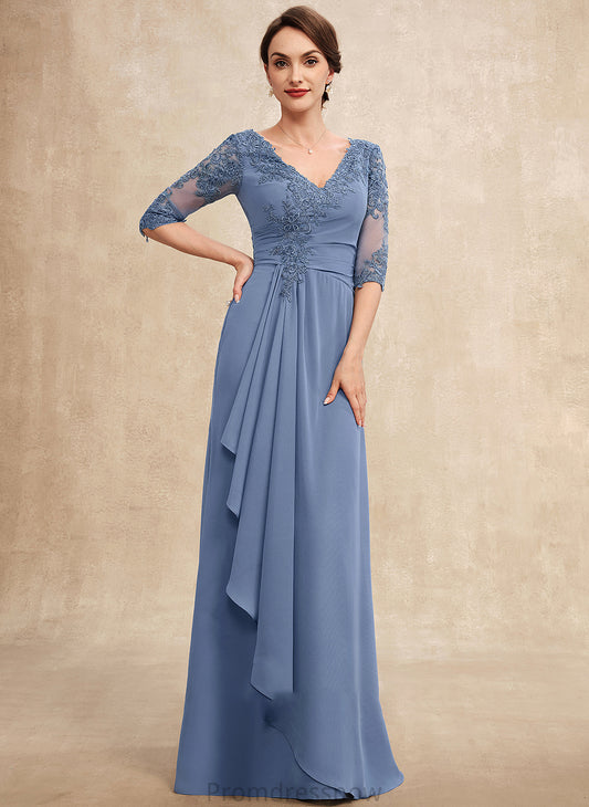 Mina Chiffon Bride Mother of the Bride Dresses V-neck Floor-Length Ruffles the of With A-Line Dress Lace Cascading Mother