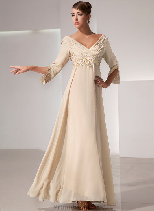 Empire Chiffon With Beading Mother of the Bride Dresses Bride Mother Dress V-neck Micah the Floor-Length of Ruffle