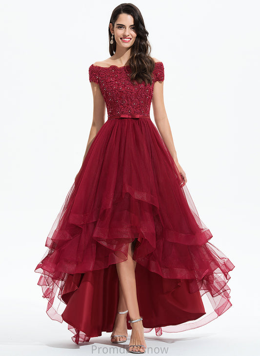 Tulle Wedding Dresses Bow(s) Asymmetrical Lace Off-the-Shoulder Sequins Kiara With A-Line Dress Beading Wedding