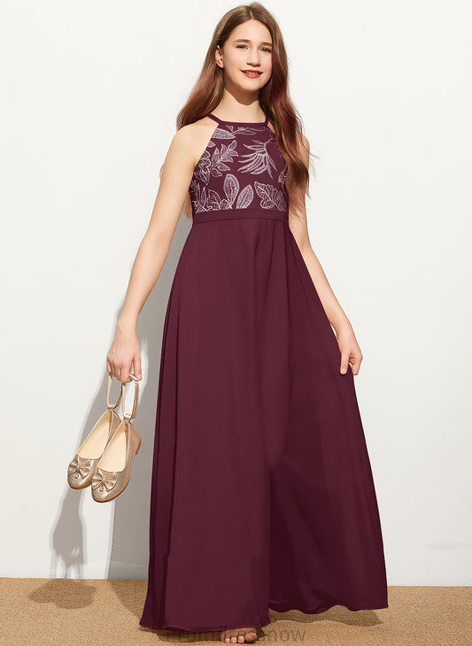 Junior Bridesmaid Dresses Yareli Neck Bow(s) A-Line Floor-Length With Scoop Chiffon Lace