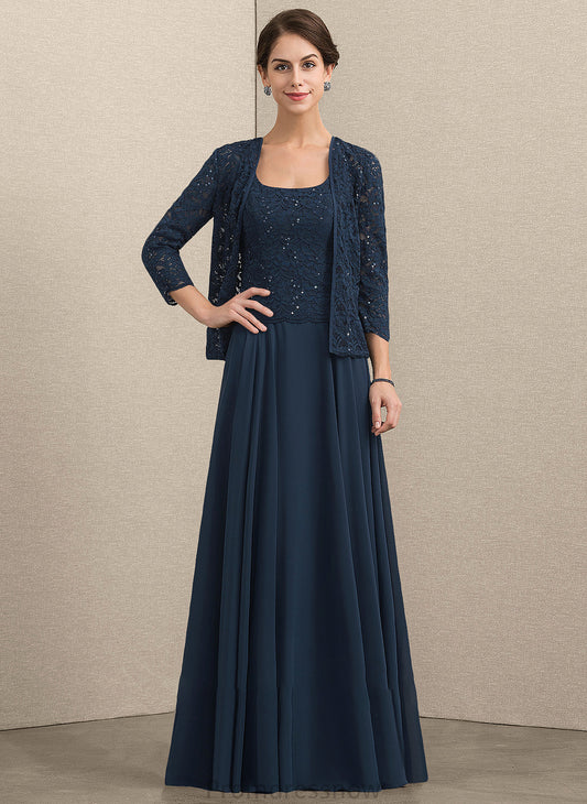A-Line Mother Dress Chiffon of Mother of the Bride Dresses Lace Bride Neckline Square Jaylynn the With Sequins Floor-Length