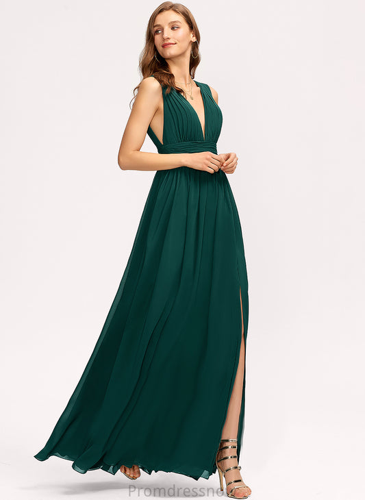 A-Line Lindsey Prom Dresses Chiffon With V-neck Floor-Length Pleated