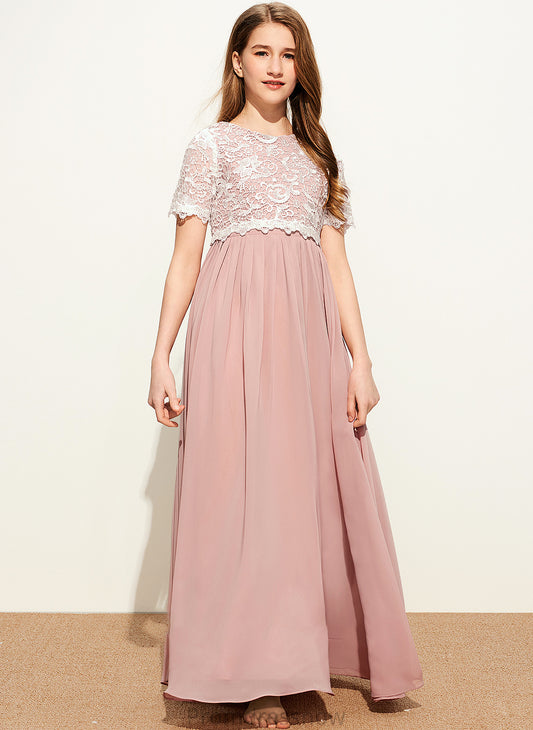 Junior Bridesmaid Dresses Lace Floor-Length Scoop A-Line Neck Chiffon Gretchen