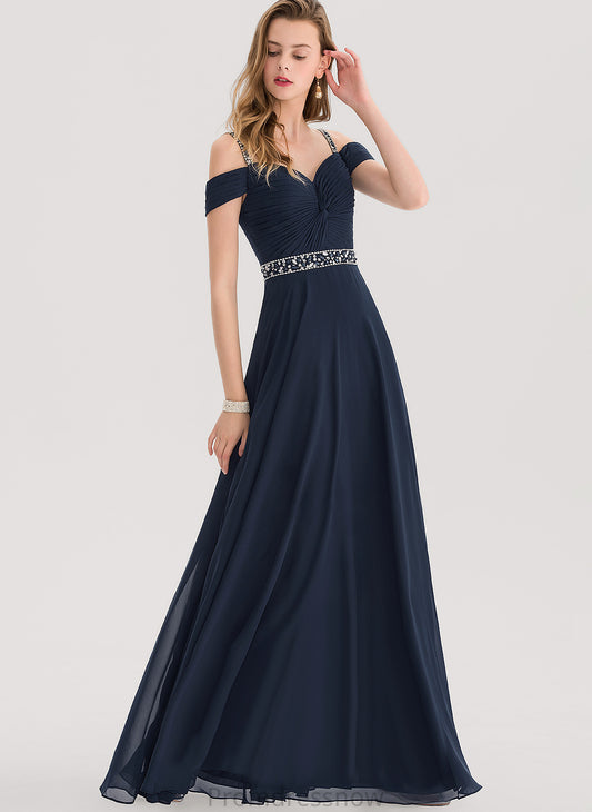 Pleated Floor-Length Shoulder With Prom Dresses V-neck Chiffon Beading Lina Sequins Cold A-Line
