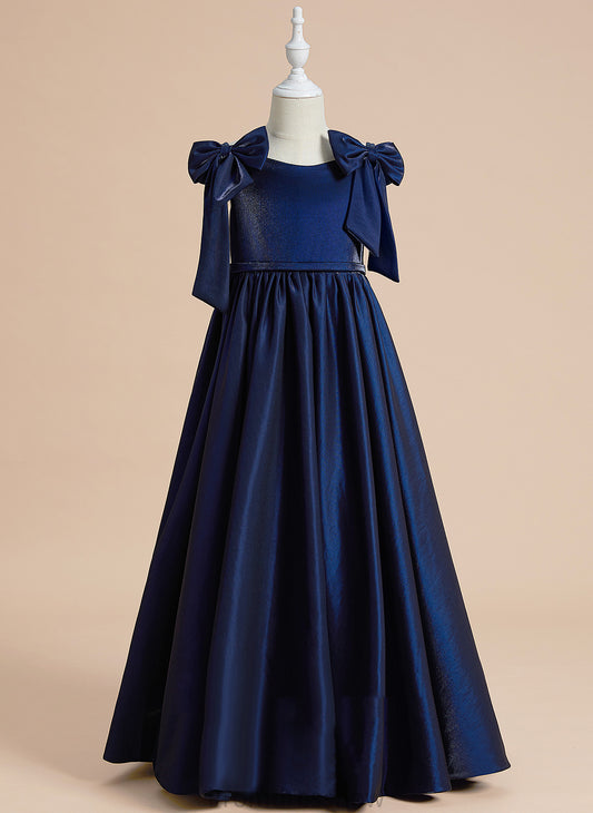 Brenna Neck Sleeveless With - Girl Dress Satin Scoop Flower Ball-Gown/Princess Floor-length Flower Girl Dresses Bow(s)