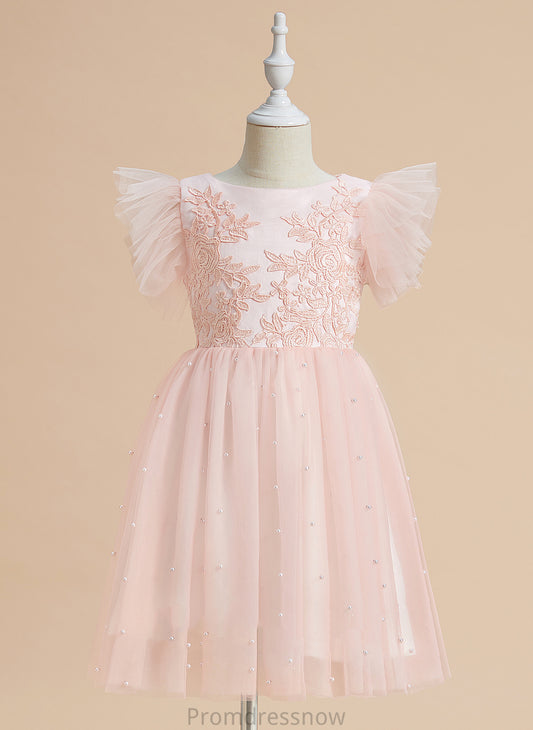 Knee-length Scoop Dress Lace Coral Neck Sleeveless Girl With Flower - Flower Girl Dresses A-Line Satin/Tulle