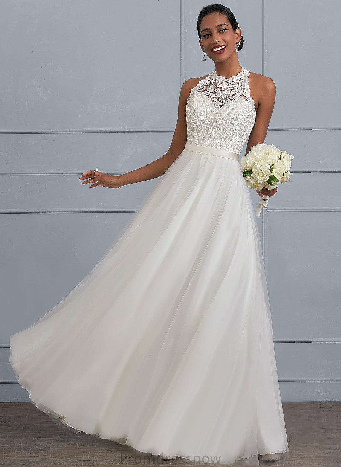 A-Line Wedding Dresses Floor-Length Jasmin Charmeuse Tulle Wedding Dress Lace