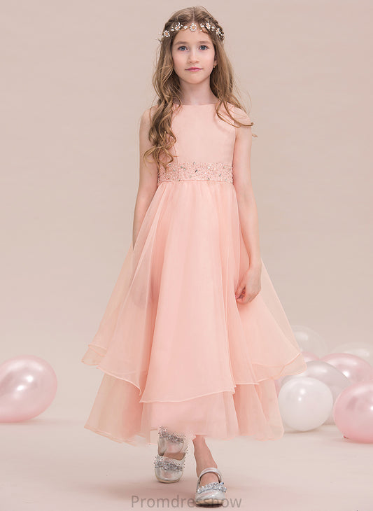 Organza Jaylynn Scoop With Sequins Ankle-Length A-Line Junior Bridesmaid Dresses Neck Beading